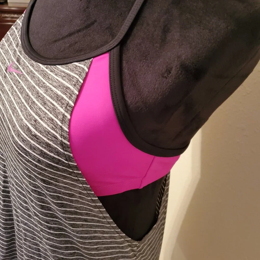 Nike black stripped tank top drape swimsuit top pullover round neck, size large